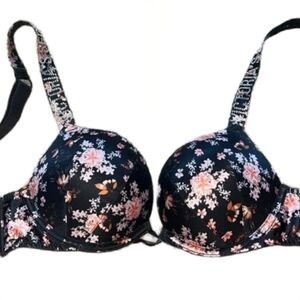 Victoria’s Secret Bombshell Add 2 Cup Bra - Black Floral & Bling Straps - 32D